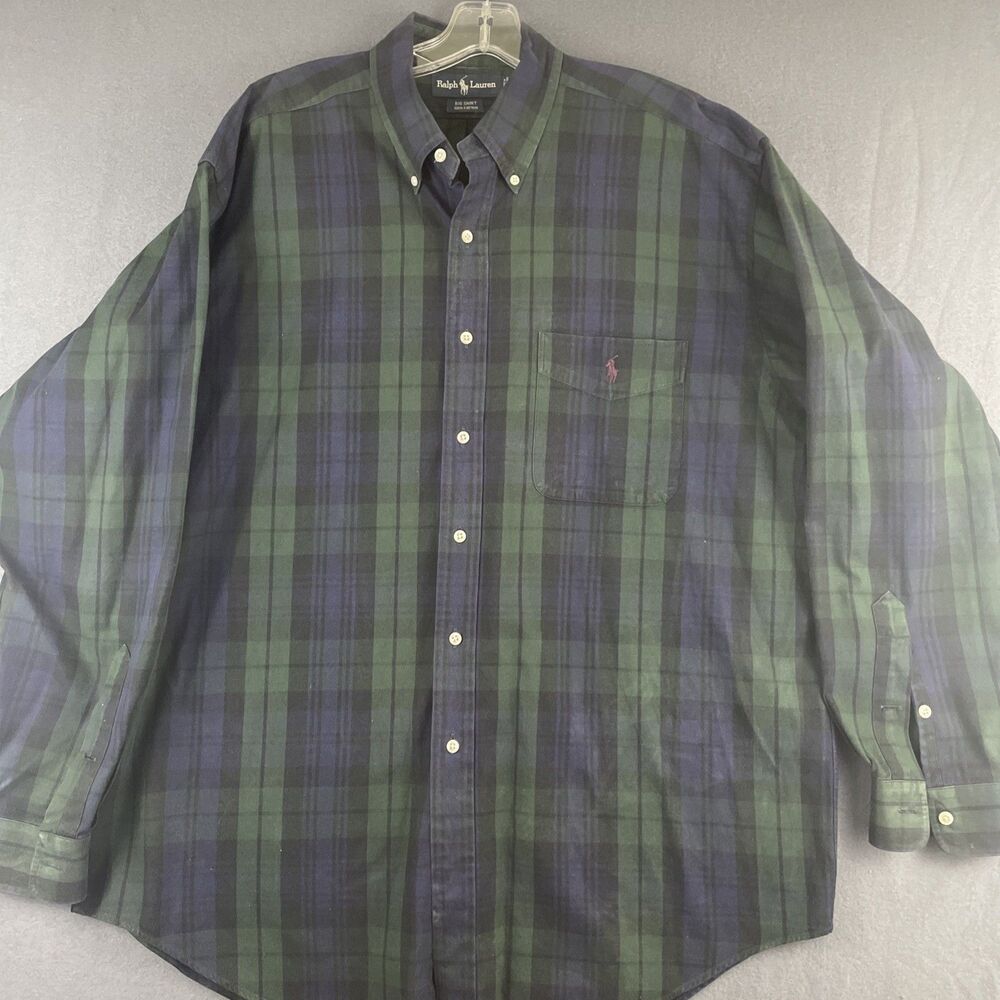 Ralph  Lauren Big Navy Green Plaid Button Down Shirt Men’s XL